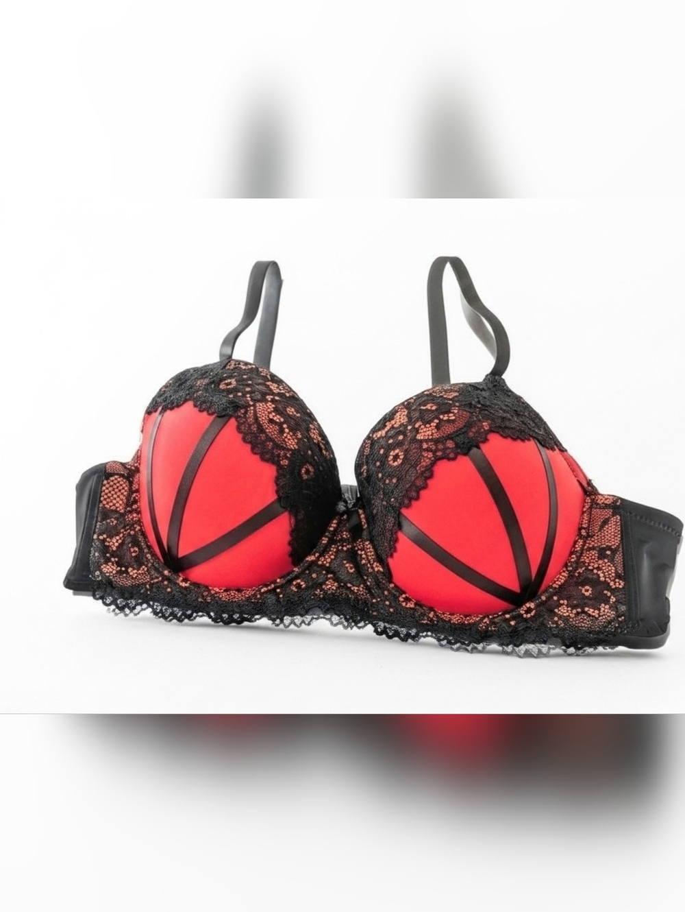 Red Lace Accent Push-Up Bra - Women's 46C